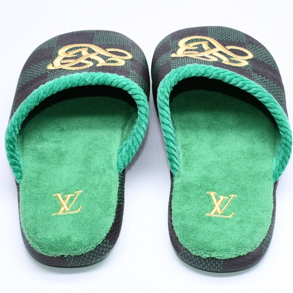 新品同様品 LOUIS VUITTON ルイヴィトン LV パレス ライン ミュール スリッパ サイズ3 ダミエパターン 1ACN7F グリーン 中古 4a006366