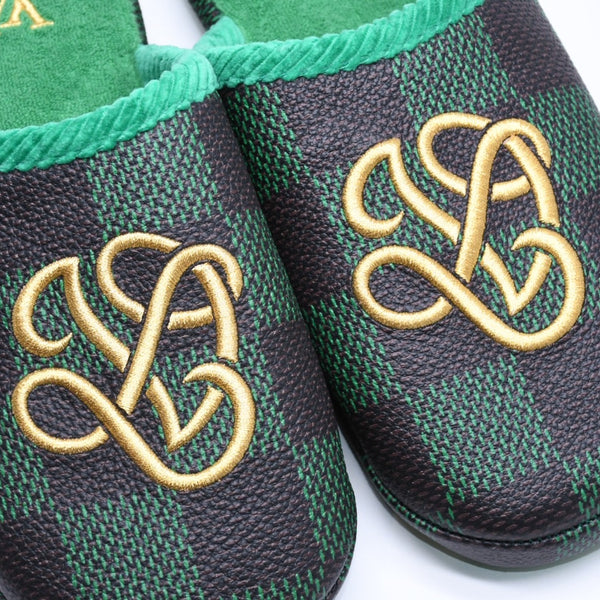 新品同様品 LOUIS VUITTON ルイヴィトン LV パレス ライン ミュール スリッパ サイズ3 ダミエパターン 1ACN7F グリーン 中古 4a006366