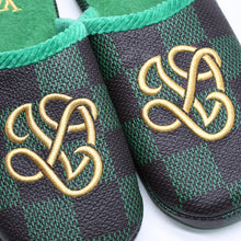 Load the image into the gallery viewer. 新品同様品 LOUIS VUITTON ルイヴィトン LV パレス ライン ミュール スリッパ サイズ3 ダミエパターン 1ACN7F グリーン 中古 4a006366