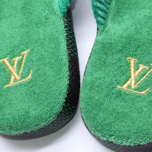 Load the image into the gallery viewer. 新品同様品 LOUIS VUITTON ルイヴィトン LV パレス ライン ミュール スリッパ サイズ3 ダミエパターン 1ACN7F グリーン 中古 4a006366