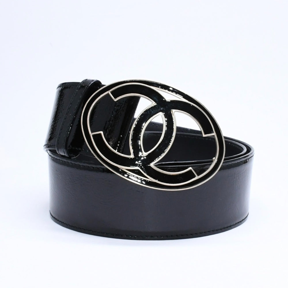 新品同様品 CHANEL シャネル ココマーク バックル レザーベルト 04P刻印 メタルフレーム 小物 アクセサリー ブラック 中古 4a006369
