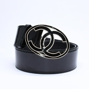 新品同様品 CHANEL シャネル ココマーク バックル レザーベルト 04P刻印 メタルフレーム 小物 アクセサリー ブラック 中古 4a006369