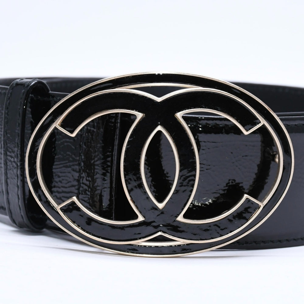 新品同様品 CHANEL シャネル ココマーク バックル レザーベルト 04P刻印 メタルフレーム 小物 アクセサリー ブラック 中古 4a006369