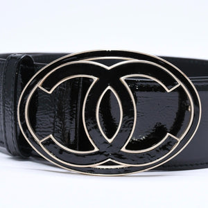 新品同様品 CHANEL シャネル ココマーク バックル レザーベルト 04P刻印 メタルフレーム 小物 アクセサリー ブラック 中古 4a006369