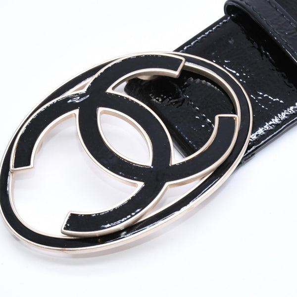 新品同様品 CHANEL シャネル ココマーク バックル レザーベルト 04P刻印 メタルフレーム 小物 アクセサリー ブラック 中古 4a006369