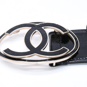 新品同様品 CHANEL シャネル ココマーク バックル レザーベルト 04P刻印 メタルフレーム 小物 アクセサリー ブラック 中古 4a006369