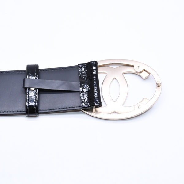 新品同様品 CHANEL シャネル ココマーク バックル レザーベルト 04P刻印 メタルフレーム 小物 アクセサリー ブラック 中古 4a006369