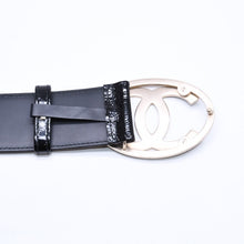 画像をギャラリービューアに読み込む, 新品同様品 CHANEL シャネル ココマーク バックル レザーベルト 04P刻印 メタルフレーム 小物 アクセサリー ブラック 中古 4a006369