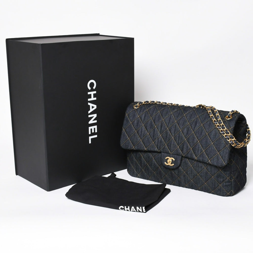 新品未使用 CHANEL シャネル デカマトラッセ38 Sフラップ Wチェーンショルダーバッグ ランダム番台 ココマーク デニム 中古 4a006419