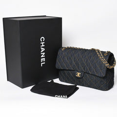 新品未使用 CHANEL シャネル デカマトラッセ38 Sフラップ Wチェーンショルダーバッグ ランダム番台 ココマーク デニム 中古 4a006419