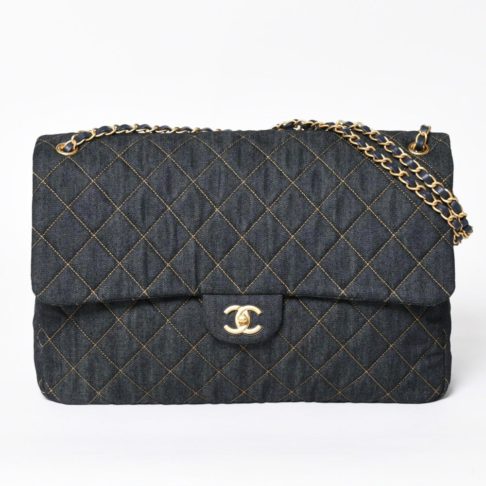 新品未使用 CHANEL シャネル デカマトラッセ38 Sフラップ Wチェーンショルダーバッグ ランダム番台 ココマーク デニム 中古 4a006419