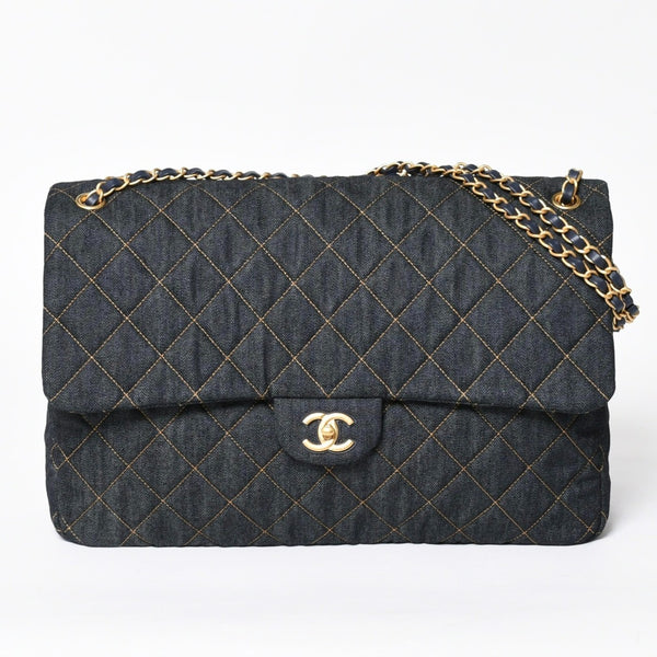 新品未使用 CHANEL シャネル デカマトラッセ38 Sフラップ Wチェーンショルダーバッグ ランダム番台 ココマーク デニム 中古 4a006419