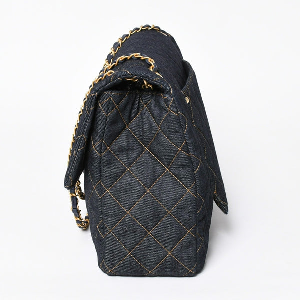新品未使用 CHANEL シャネル デカマトラッセ38 Sフラップ Wチェーンショルダーバッグ ランダム番台 ココマーク デニム 中古 4a006419