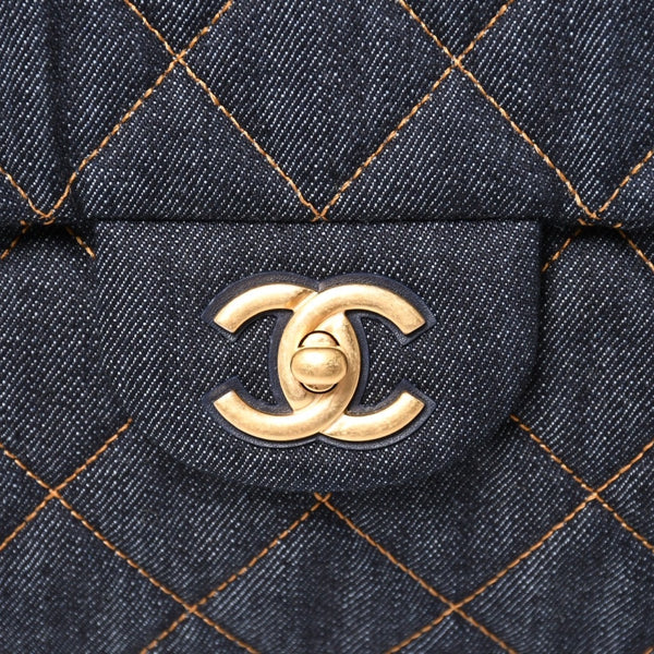 新品未使用 CHANEL シャネル デカマトラッセ38 Sフラップ Wチェーンショルダーバッグ ランダム番台 ココマーク デニム 中古 4a006419