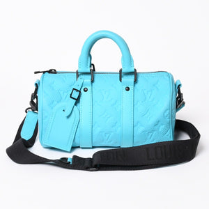 極美品 LOUIS VUITTON ルイヴィトン キーポルバンドリエール 25 モノグラムトリヨン ターコイズ ハンドバッグ レザー M11996 中古 4a006254