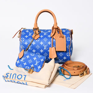 新品同様 LOUIS VUITTON ルイヴィトン スピーディ P9 バンドリエール 25 ボストンバッグ M24424 ブルー ホワイト 中古 4a006931