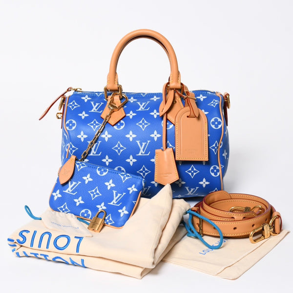 新品同様 LOUIS VUITTON ルイヴィトン スピーディ P9 バンドリエール 25 ボストンバッグ M24424 ブルー ホワイト 中古 4a006931