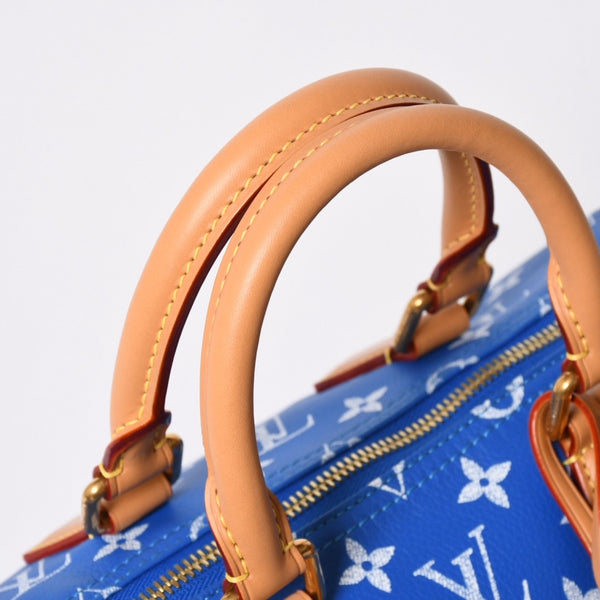新品同様 LOUIS VUITTON ルイヴィトン スピーディ P9 バンドリエール 25 ボストンバッグ M24424 ブルー ホワイト 中古 4a006931