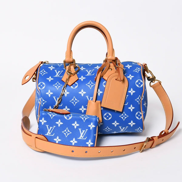 新品同様 LOUIS VUITTON ルイヴィトン スピーディ P9 バンドリエール 25 ボストンバッグ M24424 ブルー ホワイト 中古 4a006931
