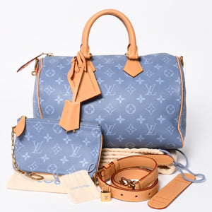 新品同様 LOUIS VUITTON ルイヴィトン スピーディ P9 バンドリエール 30 ハンドバッグ M28384 モノグラム シルクブルー 中古 4a006930
