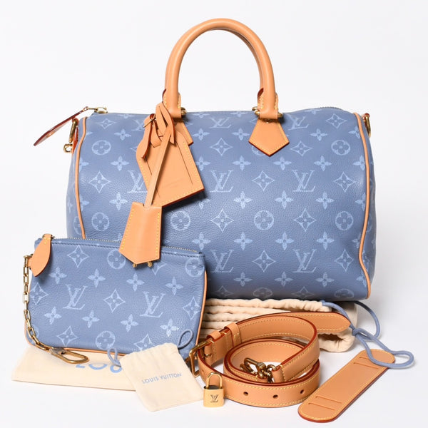 新品同様 LOUIS VUITTON ルイヴィトン スピーディ P9 バンドリエール 30 ハンドバッグ M28384 モノグラム シルクブルー 中古 4a006930