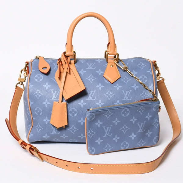 新品同様 LOUIS VUITTON ルイヴィトン スピーディ P9 バンドリエール 30 ハンドバッグ M28384 モノグラム シルクブルー 中古 4a006930