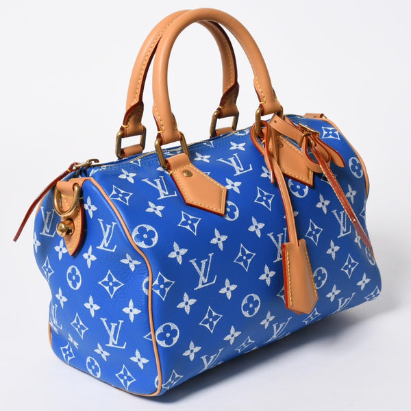 新品同様 LOUIS VUITTON ルイヴィトン スピーディ P9 バンドリエール 25 ボストンバッグ M24424 ブルー ホワイト 中古 4a006931
