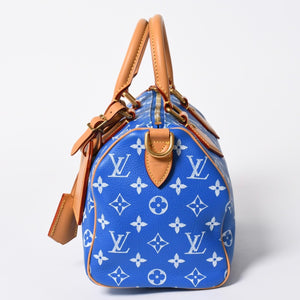 新品同様 LOUIS VUITTON ルイヴィトン スピーディ P9 バンドリエール 25 ボストンバッグ M24424 ブルー ホワイト 中古 4a006931