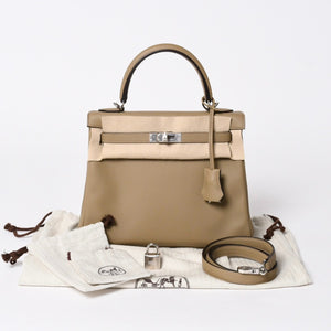 新品同様 HERMES エルメス ケリー25 2WAY ショルダーバッグ W刻印 ヴォースイフト ベージュマルファ シルバー金具 中古 4a006145
