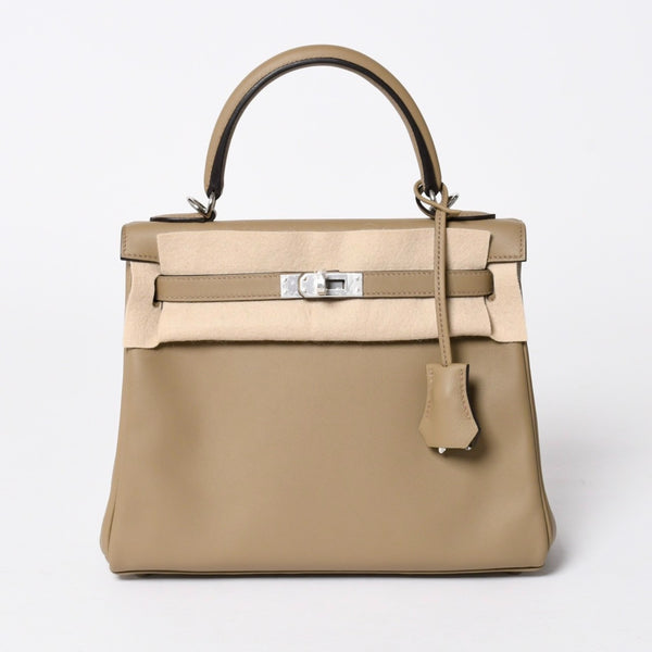 新品同様 HERMES エルメス ケリー25 2WAY ショルダーバッグ W刻印 ヴォースイフト ベージュマルファ シルバー金具 中古 4a006145