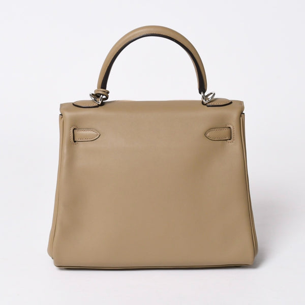 新品同様 HERMES エルメス ケリー25 2WAY ショルダーバッグ W刻印 ヴォースイフト ベージュマルファ シルバー金具 中古 4a006145