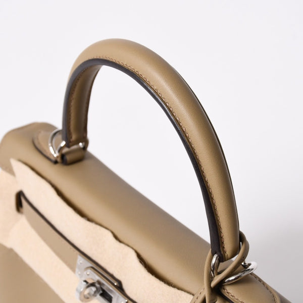 新品同様 HERMES エルメス ケリー25 2WAY ショルダーバッグ W刻印 ヴォースイフト ベージュマルファ シルバー金具 中古 4a006145