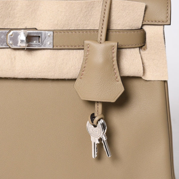 新品同様 HERMES エルメス ケリー25 2WAY ショルダーバッグ W刻印 ヴォースイフト ベージュマルファ シルバー金具 中古 4a006145