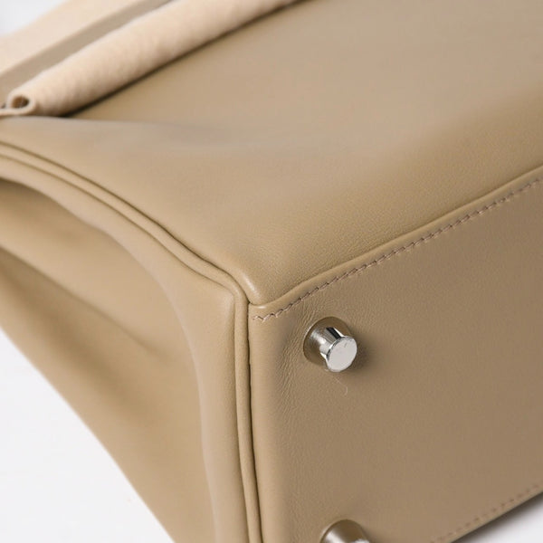 新品同様 HERMES エルメス ケリー25 2WAY ショルダーバッグ W刻印 ヴォースイフト ベージュマルファ シルバー金具 中古 4a006145