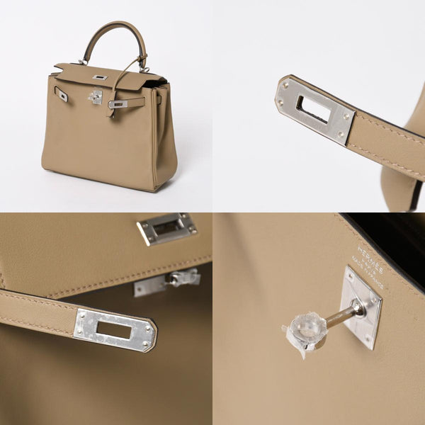 新品同様 HERMES エルメス ケリー25 2WAY ショルダーバッグ W刻印 ヴォースイフト ベージュマルファ シルバー金具 中古 4a006145