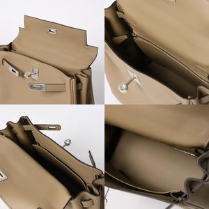 新品同様 HERMES エルメス ケリー25 2WAY ショルダーバッグ W刻印 ヴォースイフト ベージュマルファ シルバー金具 中古 4a006145
