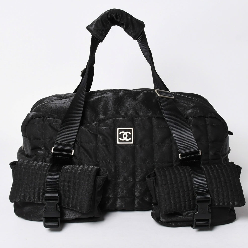 CHANEL シャネル スポーツライン ボストンバッグ ハンドバッグ キルティング 10番台 ブラック シルバー金具 美品 中古 4a006406
