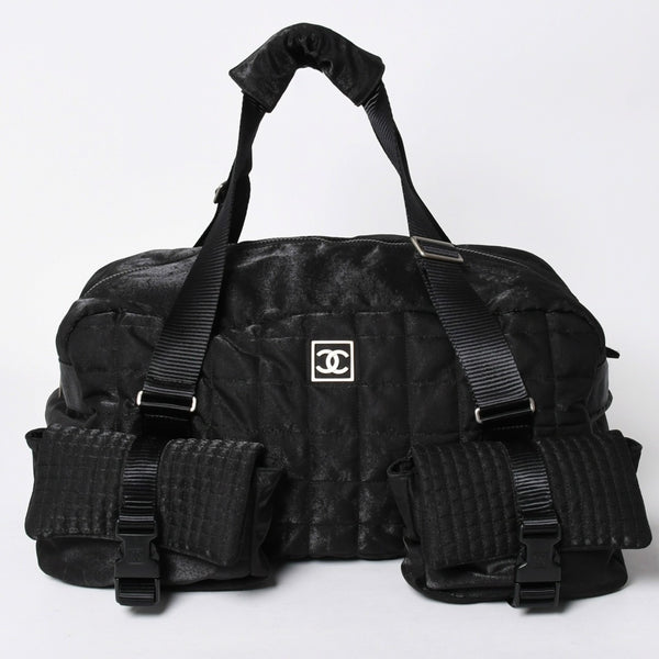 CHANEL シャネル スポーツライン ボストンバッグ ハンドバッグ キルティング 10番台 ブラック シルバー金具 美品 中古 4a006406