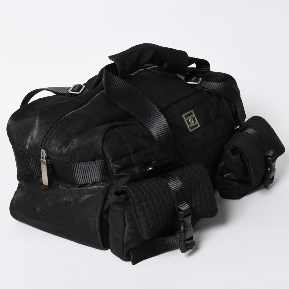 CHANEL シャネル スポーツライン ボストンバッグ ハンドバッグ キルティング 10番台 ブラック シルバー金具 美品 中古 4a006406