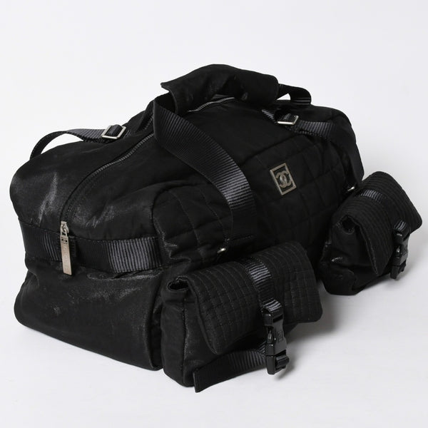 CHANEL シャネル スポーツライン ボストンバッグ ハンドバッグ キルティング 10番台 ブラック シルバー金具 美品 中古 4a006406