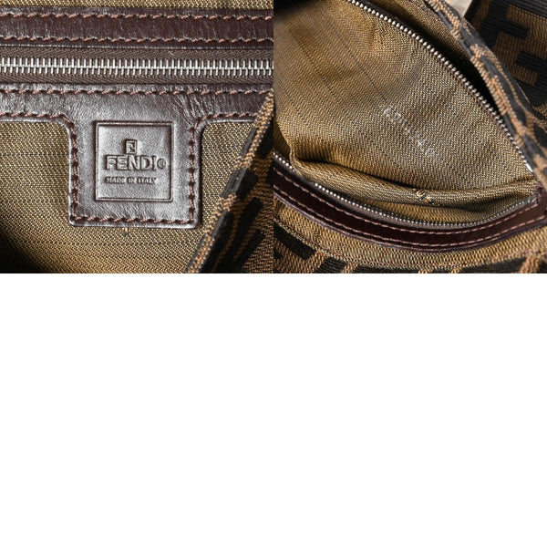 極美品 FENDI フェンディ ショルダーバッグ クロスボディバッグ マンマバケット ズッカ柄 33492 ブラウン シルバー金具 中古 4a006409