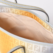 将图片加载到图库查看器中。 極美品 FENDI フェンディ ズッキーノ FFロゴ トートバッグ ハンドバッグ 8BH099 キャンバス レザー グレー イエロー 中古 4a006497
