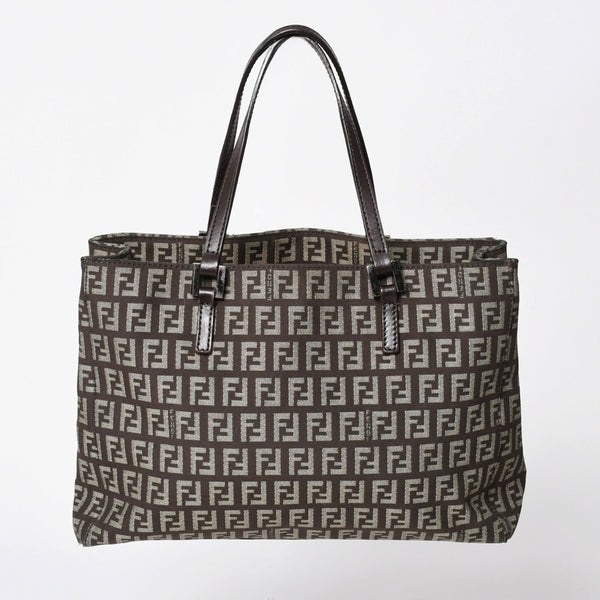 Very good condition FENDI Zucchino pattern handbag canvas leather brown black metal hardware used 4a006495