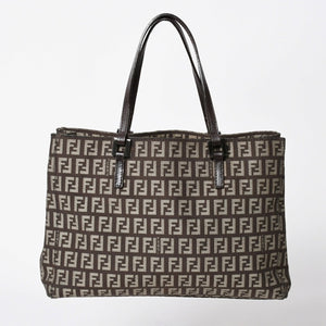 Very good condition FENDI Zucchino pattern handbag canvas leather brown black metal hardware used 4a006495