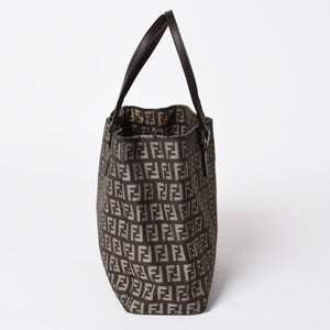 Very good condition FENDI Zucchino pattern handbag canvas leather brown black metal hardware used 4a006495