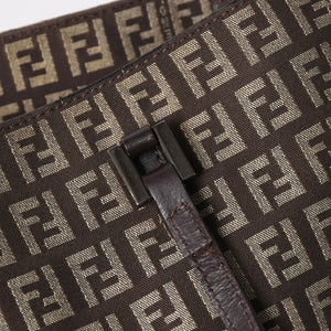 Very good condition FENDI Zucchino pattern handbag canvas leather brown black metal hardware used 4a006495