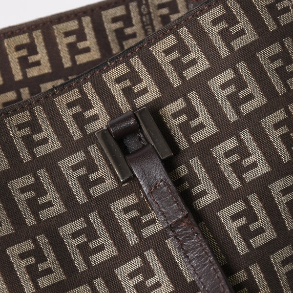 Very good condition FENDI Zucchino pattern handbag canvas leather brown black metal hardware used 4a006495
