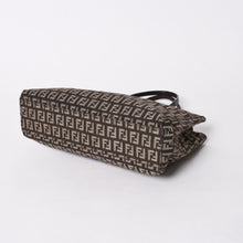 将图片加载到图库查看器中。 極美品 FENDI フェンディ ズッキーノ柄 ハンドバッグ キャンバス レザー ブラウン ブラックメタル金具 中古 4a006495