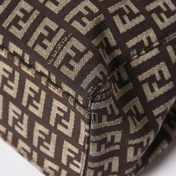 Very good condition FENDI Zucchino pattern handbag canvas leather brown black metal hardware used 4a006495
