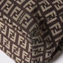 将图片加载到图库查看器中。 極美品 FENDI フェンディ ズッキーノ柄 ハンドバッグ キャンバス レザー ブラウン ブラックメタル金具 中古 4a006495